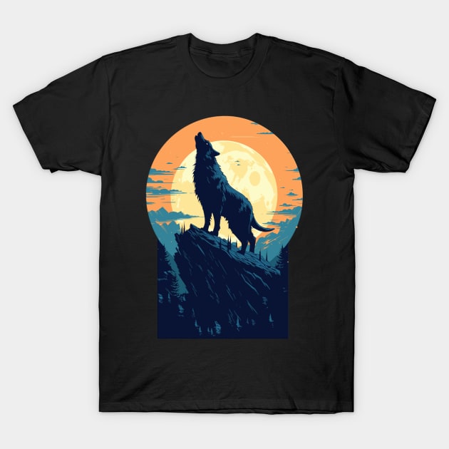 Full Moon Midnight Lone Aplha Black Dire Wolf T-Shirt by RuftupDesigns